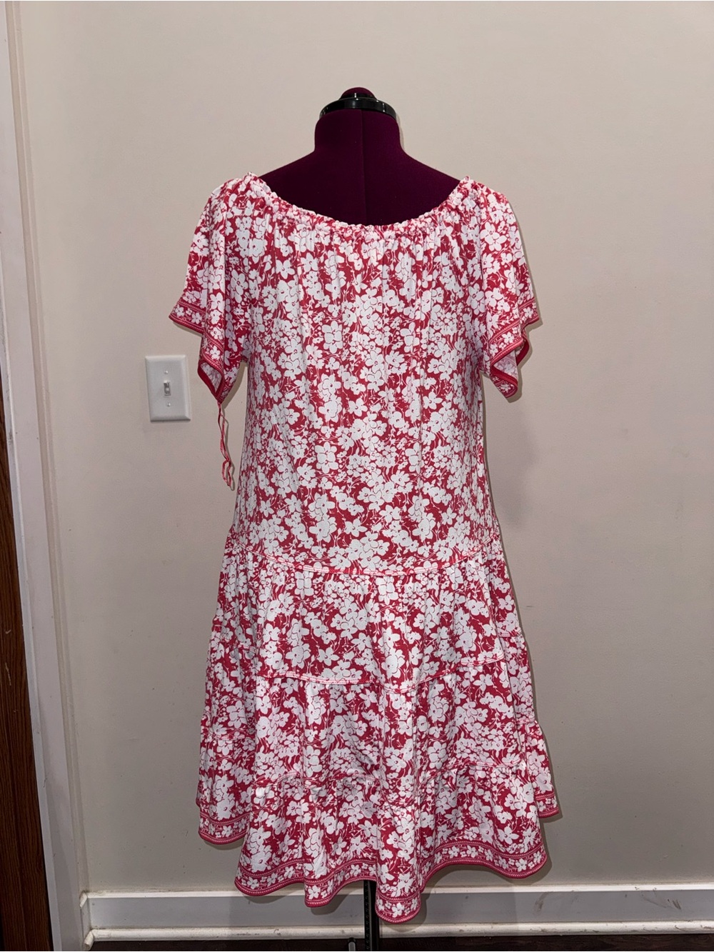 Max Studio Red and White Floral Off-Shoulder Summer Dress